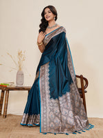 Thumbnail for Vedant Vastram Soft Litchi Silk Banarasi Silk Jacquard Saree - Rama - Dista