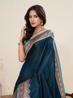Thumbnail for Vedant Vastram Soft Litchi Silk Banarasi Silk Jacquard Saree - Rama - Dista