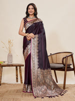 Thumbnail for Vedant Vastram Soft Litchi Silk Banarasi Silk Jacquard Saree - Wine - Dista