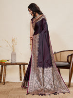 Thumbnail for Vedant Vastram Soft Litchi Silk Banarasi Silk Jacquard Saree - Wine - Dista