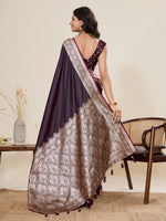 Thumbnail for Vedant Vastram Soft Litchi Silk Banarasi Silk Jacquard Saree - Wine - Dista