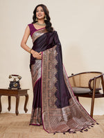 Thumbnail for Vedant Vastram Soft Litchi Silk Banarasi Silk Jacquard Saree - Wine - Dista