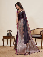 Thumbnail for Vedant Vastram Soft Litchi Silk Banarasi Silk Jacquard Saree - Wine - Dista
