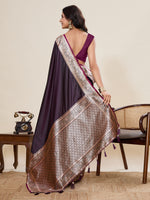 Thumbnail for Vedant Vastram Soft Litchi Silk Banarasi Silk Jacquard Saree - Wine - Dista