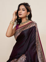 Thumbnail for Vedant Vastram Soft Litchi Silk Banarasi Silk Jacquard Saree - Wine - Dista
