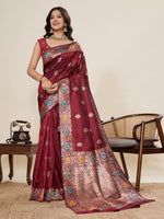 Thumbnail for Vedant Vastram Soft Litchi Silk Banarasi Silk Jacquard Saree - Maroon - Dista