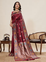 Thumbnail for Vedant Vastram Soft Litchi Silk Banarasi Silk Jacquard Saree - Maroon - Dista