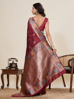 Thumbnail for Vedant Vastram Soft Litchi Silk Banarasi Silk Jacquard Saree - Maroon - Dista