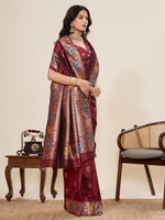 Thumbnail for Vedant Vastram Soft Litchi Silk Banarasi Silk Jacquard Saree - Maroon - Dista