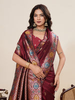 Thumbnail for Vedant Vastram Soft Litchi Silk Banarasi Silk Jacquard Saree - Maroon - Dista