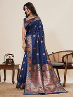 Thumbnail for Vedant Vastram Soft Litchi Silk Banarasi Silk Jacquard Saree - Navy Blue - Distacart