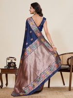 Thumbnail for Vedant Vastram Soft Litchi Silk Banarasi Silk Jacquard Saree - Navy Blue - Distacart
