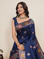 Thumbnail for Vedant Vastram Soft Litchi Silk Banarasi Silk Jacquard Saree - Navy Blue - Distacart