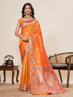 Thumbnail for Vedant Vastram Soft Litchi Silk Banarasi Silk Jacquard Saree - Orange - Dista