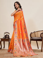 Thumbnail for Vedant Vastram Soft Litchi Silk Banarasi Silk Jacquard Saree - Orange - Dista