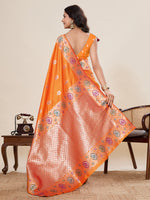 Thumbnail for Vedant Vastram Soft Litchi Silk Banarasi Silk Jacquard Saree - Orange - Dista