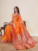 Thumbnail for Vedant Vastram Soft Litchi Silk Banarasi Silk Jacquard Saree - Orange - Dista