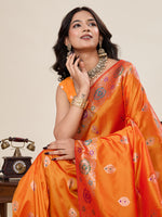 Thumbnail for Vedant Vastram Soft Litchi Silk Banarasi Silk Jacquard Saree - Orange - Dista