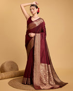 Thumbnail for Vedant Vastram Soft Litchi Silk Banarasi Silk Saree - Maroon - Distacart