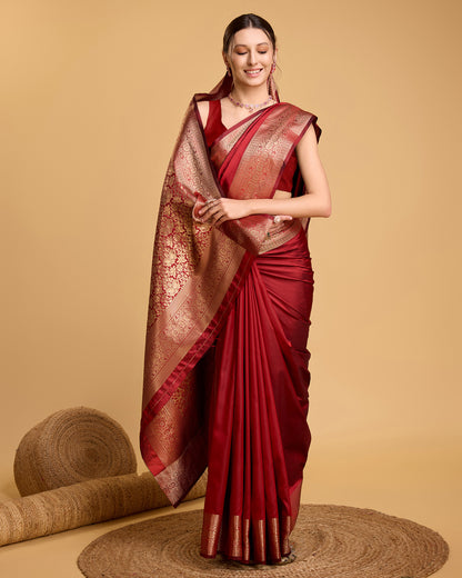 Vedant Vastram Soft Litchi Silk Banarasi Silk Saree - Red - Distacart
