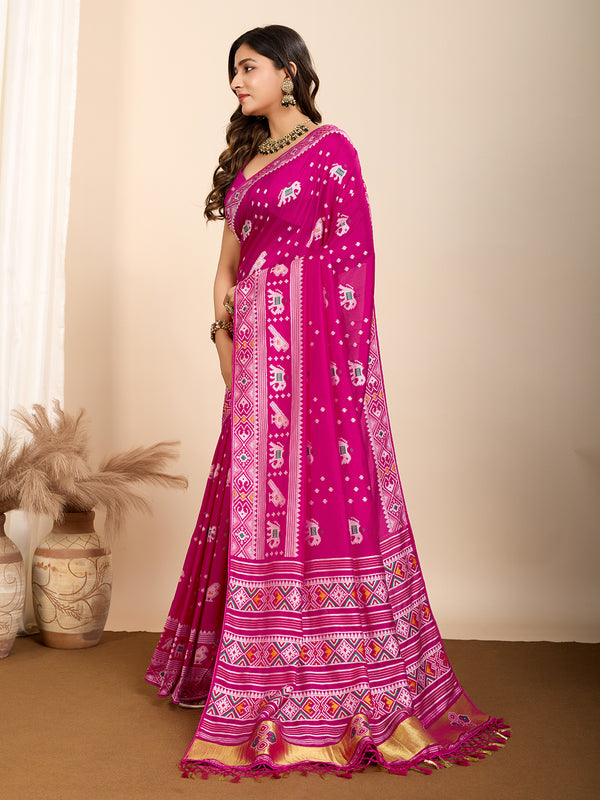 Vedant Vastram Maslin Dola Silk Kanjeevaram Silk Saree - Magenta - Distacart
