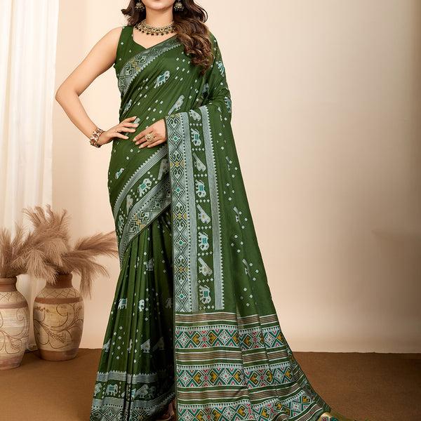 Vedant Vastram Maslin Dola Silk Kanjeevaram Silk Saree - Mahendi - Distacart