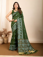 Thumbnail for Vedant Vastram Maslin Dola Silk Kanjeevaram Silk Saree - Mahendi - Distacart