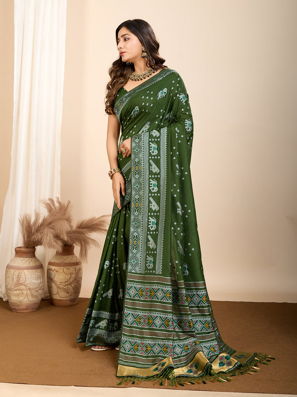 Vedant Vastram Maslin Dola Silk Kanjeevaram Silk Saree - Mahendi - Distacart