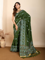 Thumbnail for Vedant Vastram Maslin Dola Silk Kanjeevaram Silk Saree - Mahendi - Distacart
