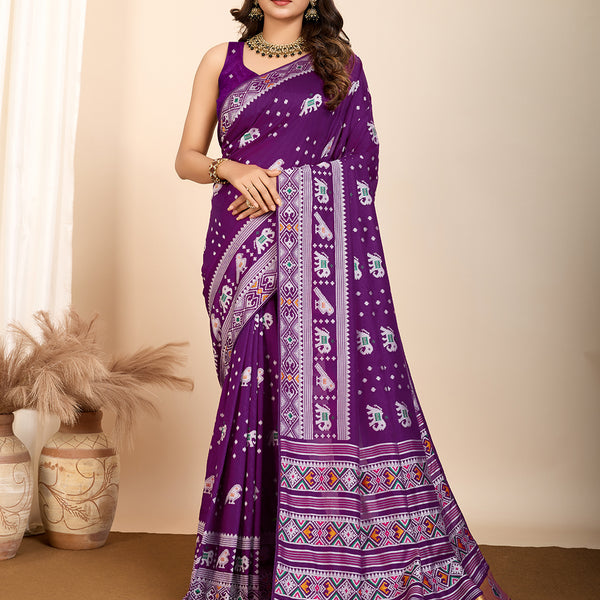 Vedant Vastram Maslin Dola Silk Kanjeevaram Silk Saree - Purple - Distacart