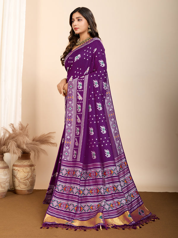 Vedant Vastram Maslin Dola Silk Kanjeevaram Silk Saree - Purple - Distacart