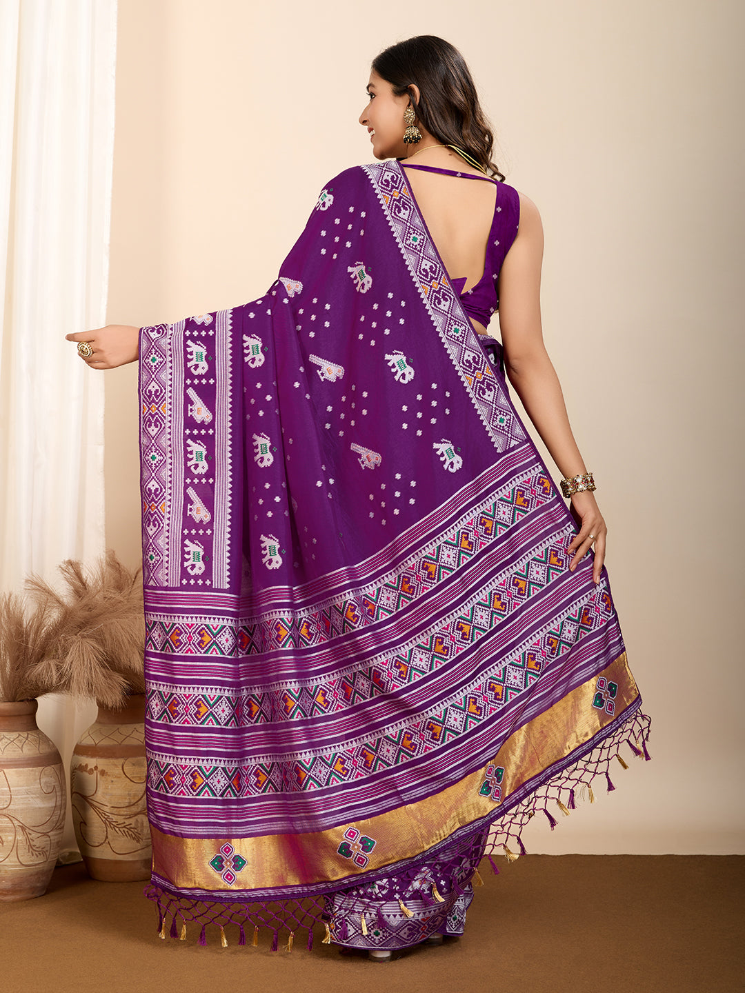 Vedant Vastram Maslin Dola Silk Kanjeevaram Silk Saree - Purple - Distacart