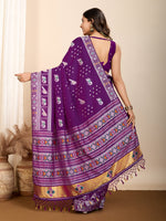 Thumbnail for Vedant Vastram Maslin Dola Silk Kanjeevaram Silk Saree - Purple - Distacart