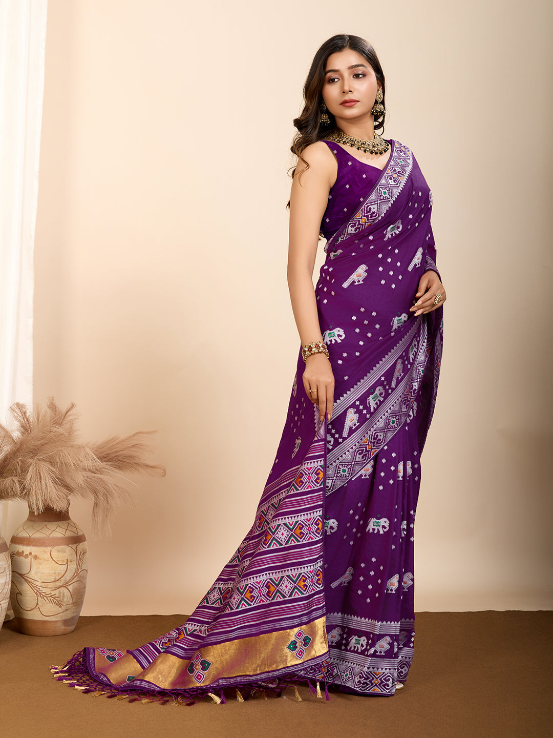 Vedant Vastram Maslin Dola Silk Kanjeevaram Silk Saree - Purple - Distacart