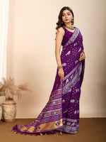 Thumbnail for Vedant Vastram Maslin Dola Silk Kanjeevaram Silk Saree - Purple - Distacart