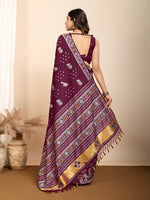 Thumbnail for Vedant Vastram Maslin Dola Silk Kanjeevaram Silk Saree - Wine - Distacart