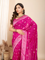 Thumbnail for Vedant Vastram Maslin Dola Silk Kanjeevaram Silk Saree - Magenta - Distacart