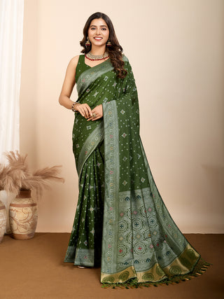 Vedant Vastram Maslin Dola Silk Kanjeevaram Silk Saree - Mahendi - Distacart