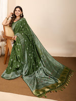 Thumbnail for Vedant Vastram Maslin Dola Silk Kanjeevaram Silk Saree - Mahendi - Distacart