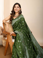 Thumbnail for Vedant Vastram Maslin Dola Silk Kanjeevaram Silk Saree - Mahendi - Distacart