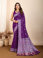 Thumbnail for Vedant Vastram Maslin Dola Silk Kanjeevaram Silk Saree - Purple - Distacart