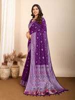 Thumbnail for Vedant Vastram Maslin Dola Silk Kanjeevaram Silk Saree - Purple - Distacart