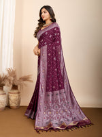 Thumbnail for Vedant Vastram Maslin Dola Silk Kanjeevaram Silk Saree - Wine - Distacart