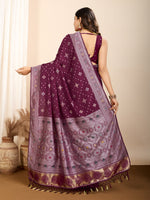 Thumbnail for Vedant Vastram Maslin Dola Silk Kanjeevaram Silk Saree - Wine - Distacart