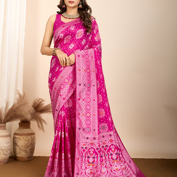 Vedant Vastram Maslin Dola Silk Kanjeevaram Silk Saree - Magenta - Distacart