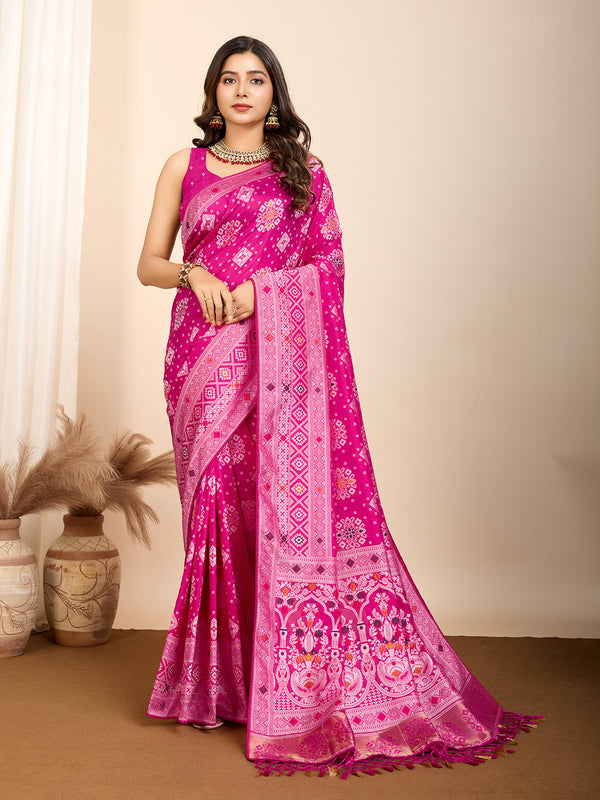 Vedant Vastram Maslin Dola Silk Kanjeevaram Silk Saree - Magenta - Distacart