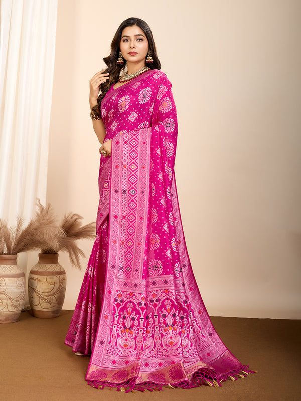Vedant Vastram Maslin Dola Silk Kanjeevaram Silk Saree - Magenta - Distacart