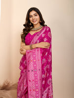 Thumbnail for Vedant Vastram Maslin Dola Silk Kanjeevaram Silk Saree - Magenta - Distacart