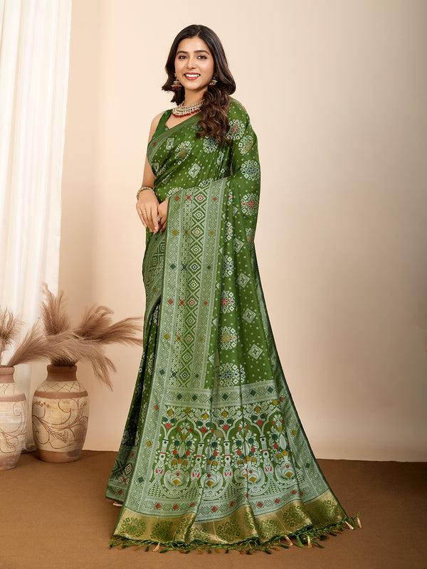 Vedant Vastram Maslin Dola Silk Kanjeevaram Silk Saree - Mahendi - Distacart
