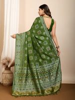 Thumbnail for Vedant Vastram Maslin Dola Silk Kanjeevaram Silk Saree - Mahendi - Distacart